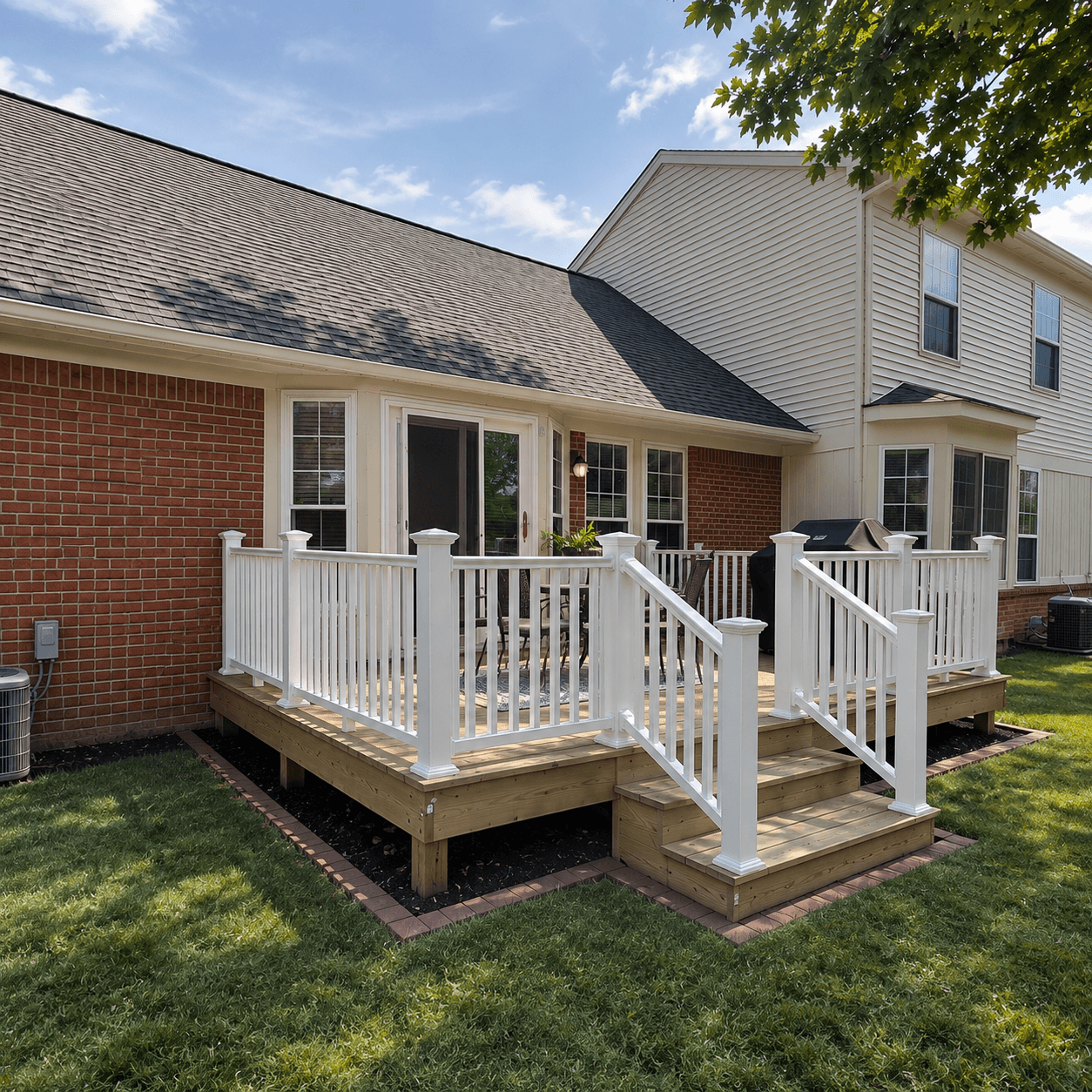 Deck made with cedar and vinyl in Canton, Mi